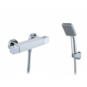 Grifo de ducha termostático cuadrado con válvula de cerámica, juego de cabezal de ducha tipo lluvia cromado para baño - Product Image 5