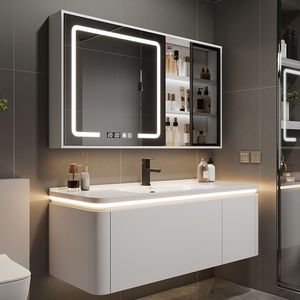 Bathroom Vanity Unit Two MDF Drawers Soft Closing Smart Mirror Water Resistant Ceramic Basin Koricini Wall-Mounted European - Product Image 1