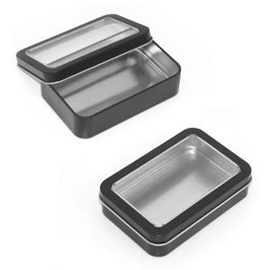 Small Black Tin Box Mini Storage Tool Container Tin Case Metal Tins Rectangle Box With Window