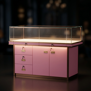 Vitrine de luxe rose pour bijoux avec éclairage LED, mobilier sur mesure pour bijouterie de détail - Product Image 5