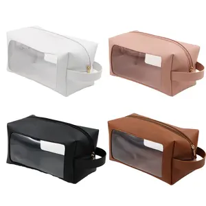 Exquisite Simple Large Capacity Toiletry Bag Leather Organizer Cosmetic Bag Clear Zipper Pouch Travel Cosmetic Bag