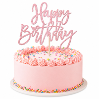 Décoration de gâteau en acrylique scintillant écologique, forme de lettres Joyeux Anniversaire et Nouvel An, réutilisable, avec sac OPP
