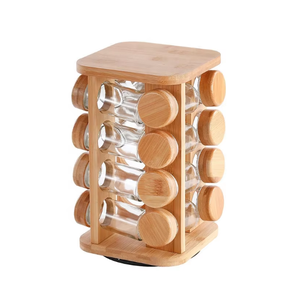 Especiero Giratorio Redondo <span class=keywords><strong>de</strong></span> Bambú para Encimera, 16 Frascos <span class=keywords><strong>de</strong></span> Vidrio con Tapas, Especiero <span class=keywords><strong>de</strong></span> Madera <span class=keywords><strong>de</strong></span> Bambú - Product Image 2