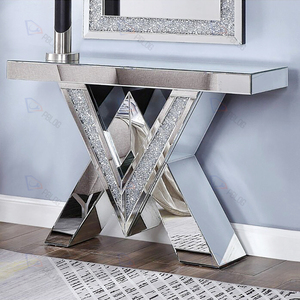 Wholesale modern mirrored furniture silver luxury crushed diamond mirrored console table for living room