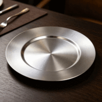 Assiette de service ronde en métal brossé FLEY, dorée, argentée, en acier inoxydable, pour mariage, banquet, décoration de table, buffet