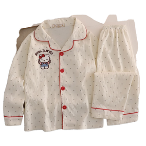 Cardigan Casual del pigiama per <span class=keywords><strong>bambini</strong></span> in tessuto di cotone stampato di alta qualità con colletto rivolto verso l'alto e Set pigiama da donna a maniche lunghe - Product Image 1