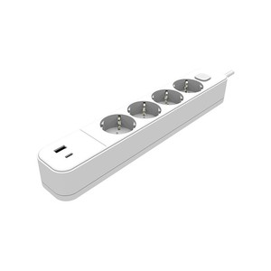 Schuko Power Strip <b>With</b> 4 Way Switch And <b>Usb</b> Type C <b>Socket</b> - Product Image 1