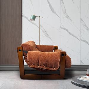 Fauteuil de salon élégant et moderne, chaise de lecture confortable en tissu vert olive durable, chaise de bureau contemporaine en bois - Product Image 5