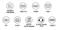 Base de Conexión USB-C 11 en 1 de Aleación de Aluminio para 2.0 VGA Audio RJ45 1000M Lector de Tarjetas SD/TF Cargador PD100W Macbook en Stock