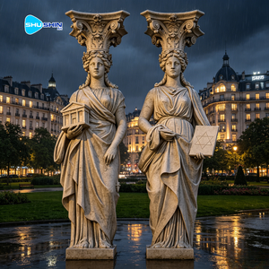 Statue d'extérieur sculptée à la main, grande taille, en pierre naturelle, représentant la Muse de la Musique, style grec antique, élégante et artistique, pour jardin. - Product Image 3