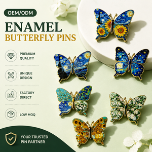Pins de Esmalte al por Mayor: Broches de Mariposa de Van Gogh Chapados en Esmalte para Mujeres y Niñas, Broches de Moda, Insignias, Joyería, Regalos - Product Image 1