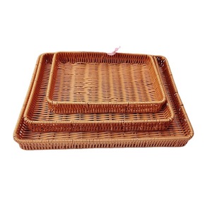 Rectangular <b>Plastic</b> Rattan Basket Stackable Storage Tray For Fruit Bread Snack Display - Product Image 4