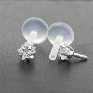 PTFE BioPlastic Flexible Push in 16g Internal Thread Labret Jewelry with Star CZ Gems