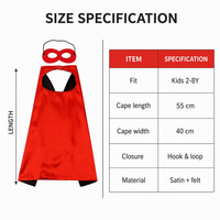 Ensemble de 6 Capes de Super-héros pour Enfants avec Masque, Cape Réversible en Satin Coupe Trapèze à Fermeture Auto-agrippante pour Fête, Déguisement d'Anniversaire et Jeu de Rôle