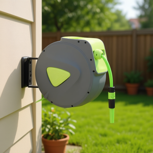 Enrouleur de tuyau d'arrosage mural automatique rétractable vert 65,6 pieds pour usage en jardin - Product Image 2