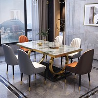 Table à manger rectangulaire en marbre italien, mobilier moderne de luxe pour la maison et l'hôtel, avec pieds en acier carbone, pour salon, extérieur, villa
