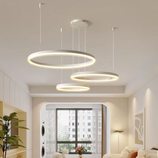 Modern Nordic Simple Style Minimalist LED Ring Circle Chandelier Adjustable Height for Living Room Main Hall Middle Size Pendant