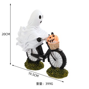 Lindo fantasma de Halloween decorativo espeluznante fantasma bicicletas Halloween figurita fantasma bicicletas jinete con calabaza Rosa decoración de Halloween - Product Image 3