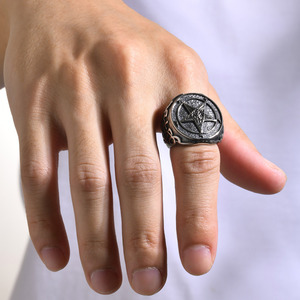 Nhẫn thép không gỉ OAHLAN thời trang, hình ngũ giác, biểu tượng <span class=keywords><strong>Lucifer</strong></span> Satan, dành cho nam, size 7-12, có thể tùy chỉnh cá nhân - Product Image 6