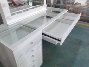 Bureau de maquillage blanc sur mesure de luxe chambre à coucher coiffeuse transparente <span class=keywords><strong>Table</strong></span> de vanité moderne de princesse avec dessus en <span class=keywords><strong>verre</strong></span> - Product Image 6