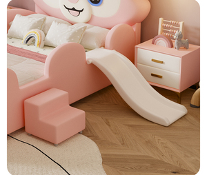 Lit de princesse moderne <span class=keywords><strong>en</strong></span> forme de château, rose pâle, lapin de dessin animé, cadre <span class=keywords><strong>en</strong></span> <span class=keywords><strong>bois</strong></span> créatif, rangement, garde-corps, revêtement <span class=keywords><strong>en</strong></span> cuir pour enfants - Product Image 4