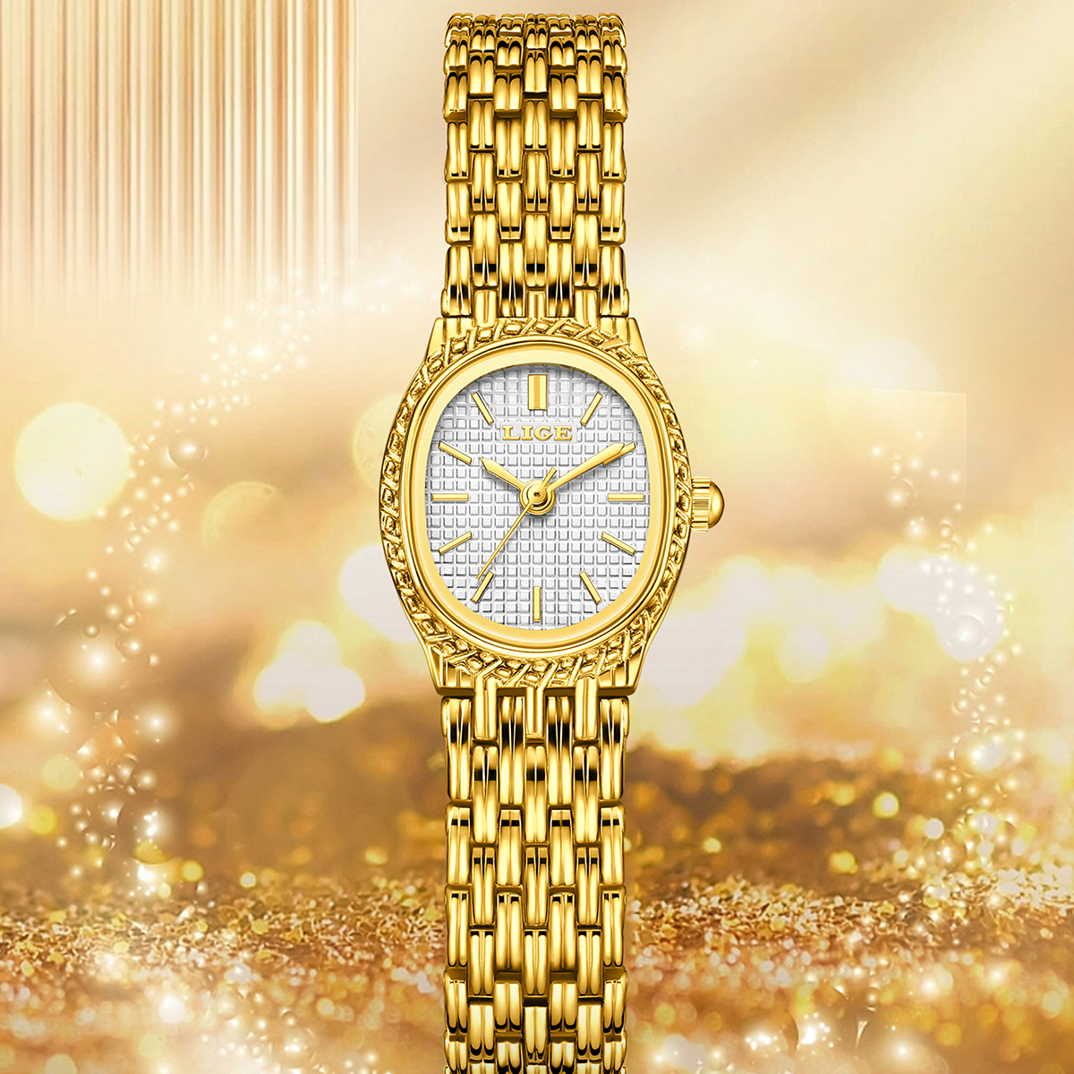 Women\'s All Gold Analog Quartz Oval Waterproof Vintage Bracelet Luxury Watch Vintage Oval Watch - Gold main image 3