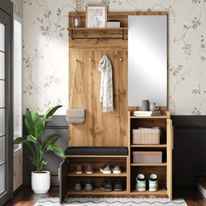 SENYU Solid Wood Entryway <b>Coat</b> Rack with Mirror Storage <b>Bench</b> 4 Hooks 5 Shelves Multipurpose Hallway Organizer - Product Image 3
