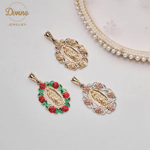 ChinaDivine 14k Plaqué Or Vierge <span class=keywords><strong>Marie</strong></span> Rose Pendentif Simple Cadeau De Mode Coloré Maria Charms Collier Bijoux Religieux - Product Image 5