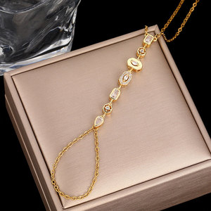 Non Tarnish 316L Stainless Steel 14k 18k Pvd Gold Plated Finger Bracelets Bride Hand Chain Bracelet <b>Ring</b> for Women - Product Image 6