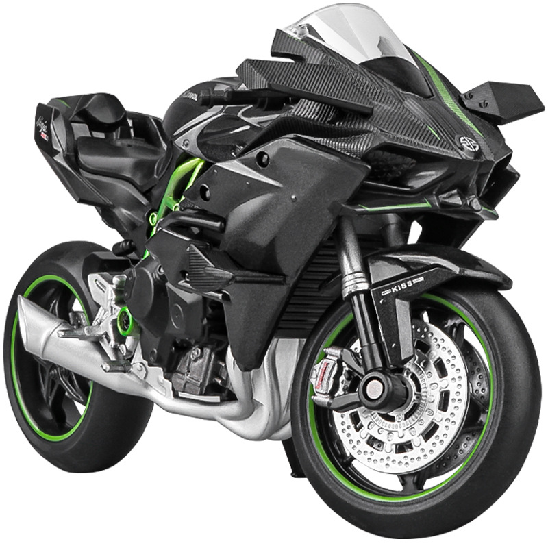 1:12 модель мотоцикла Kawasaki Ninja H2R, игрушечный звуковой свет, переднее колесо, рулевое колесо, металлические украшения