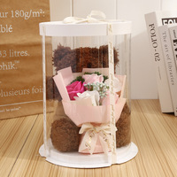 Bouquet de Fleurs Rose de Savon Artificielle et Ours en Peluche avec Boîte Cadeau pour la Saint-Valentin