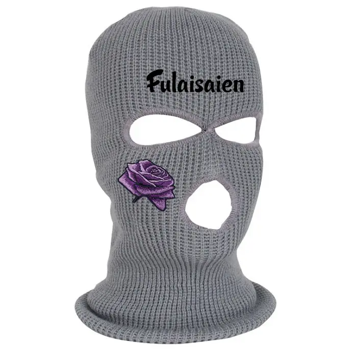 Winter Snow Warm Custom Embroidered Beanie Cap Knitted Ski Mask With Embroidery Logo, 3 Hole Winter Hat Ski Mask
