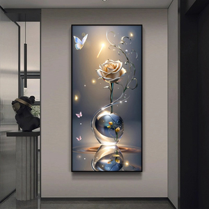 Art mural <span class=keywords><strong>en</strong></span> porcelaine de cristal de rose de luxe moderne, cadre <span class=keywords><strong>en</strong></span> aluminium doré, grande décoration pop <span class=keywords><strong>pour</strong></span> la maison, <span class=keywords><strong>peinture</strong></span>, décoration de <span class=keywords><strong>salon</strong></span> - Product Image 3
