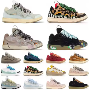 Classic CURB Series <b>Sneakers</b> Womens Mens Top <b>Leather</b> Casual Shoes Unique Woven Wavy Shoelaces <b>Sneakers</b> - Product Image 3