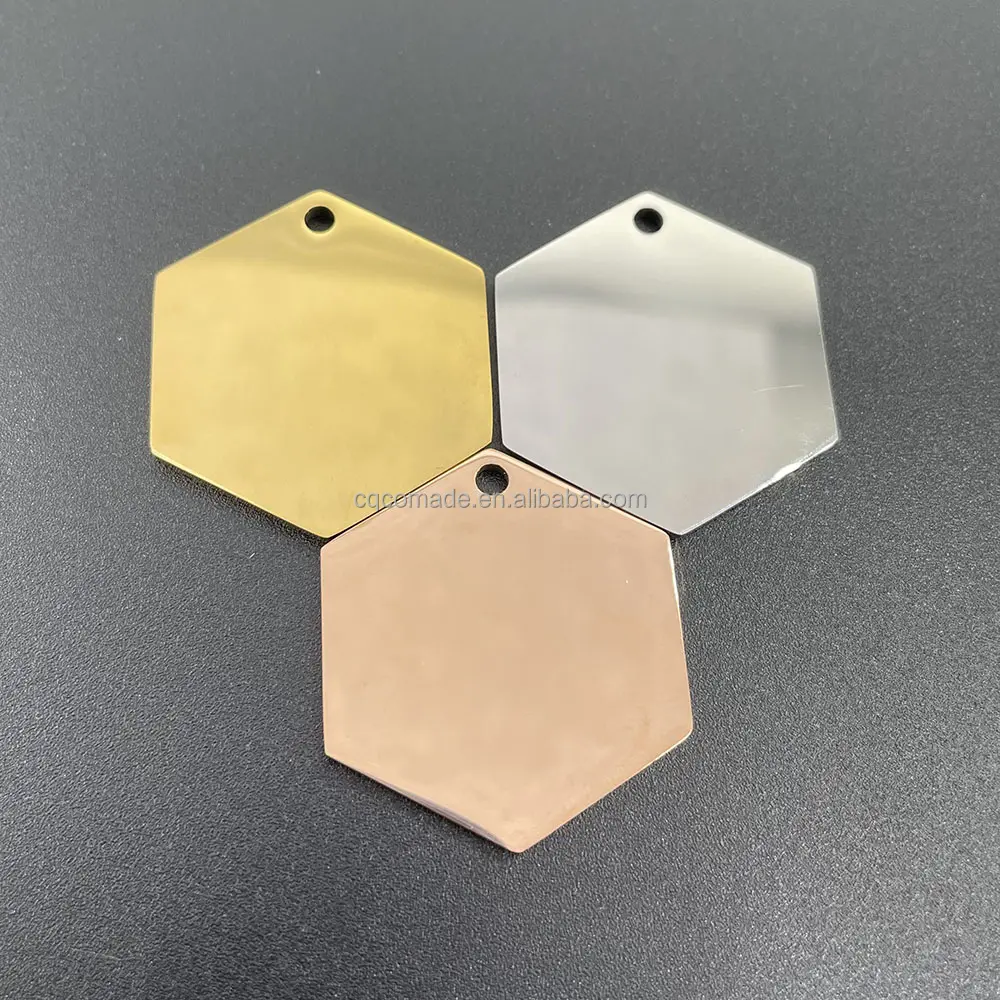 Stainless steel gold rose gold hexagon plates Custom stamping hexagon blank tags