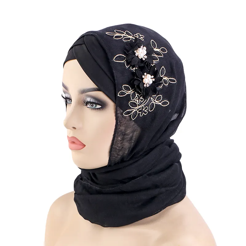뉴스 스팽글 꽃 장식 머리 스카프 헤드 랩 헤드 이슬람 트위스트 터번 모자 hijab