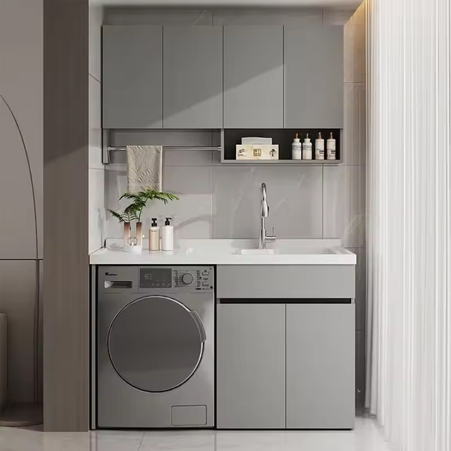Factory Custom Luxury Modern Design Flat Pack Wall Storage Cupboard Classic Laundry Room Built in Cabinet with Sink