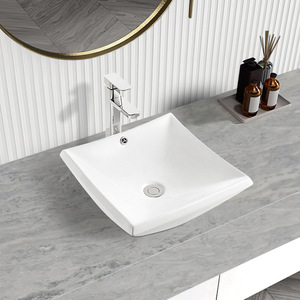 Bassin de comptoir en céramique de Style minimaliste nordique trou de débordement carré salle de bain Art lavabo - Product Image 3