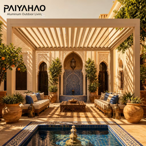 Pérgola Bioclimática Paiyahao Color Beige Arena de 3.0 mm, Sistema de Techo con Rejillas Orientables para Patio de <span class=keywords><strong>Riad</strong></span> Marroquí, Fuente y Jardín - Product Image 1