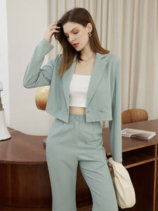 Nuevos pantalones <span class=keywords><strong>de</strong></span> <span class=keywords><strong>vestir</strong></span> <span class=keywords><strong>de</strong></span> pierna ancha <span class=keywords><strong>de</strong></span> negocios, pantalones elegantes <span class=keywords><strong>de</strong></span> cintura alta para mujer, pantalones divididos elegantes, pantalones largos verdes guisantes - Product Image 4