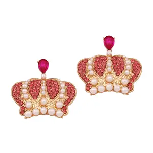 Wholesale Fashion Vintage Personalized Crown Birthday Days Gifts For Woman Pearl Rhinestone Earrings