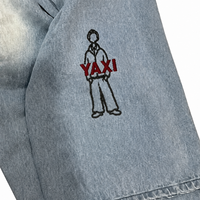 YAXI OEM Custom Premium Light Wash Baggy Wide Leg Jeans Logo Embroidered Denim Pants for Men