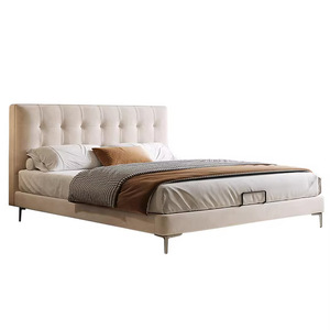 Designer Waffle Eco-Friendly Oak Wood Adjustable Bunk <b>Bed</b> French Cream-style King-sized High Feet Double Leather - Product Image 1