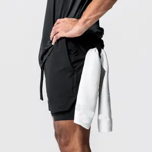 高品质男士运动服二合一透气网眼运动短裤加尺码运动短裤男士带健身房和慢跑口袋