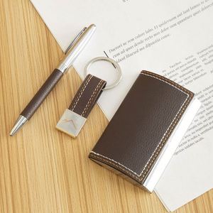 Executive <b>Gift</b> <b>Set</b>: Personalized Business Card Holder, Pen & Keychain - Branded Corporate <b>Gifts</b> - Product Image 4
