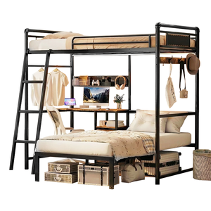 <span class=keywords><strong>Cama</strong></span> Litera de Alta Calidad, Tamaño Completo, con Soporte de Metal Resistente y Escritorio para Estudiar o Trabajar - Product Image 1