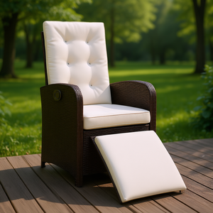 Chaise de patio inclinable en polyrotin avec repose-pieds, chaise de jardin extérieure marron, mobilier rembourré de style contemporain - Product Image 3