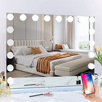 Miroir Cosmétique Intelligent Simple Face avec 3 Tonalités de Lumière, Variateur, Haut-Parleur Bluetooth, Grand Miroir de Coiffeuse de Table - Capteur Tactile, 18 Ampoules