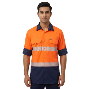 Chemise de sécurité haute visibilité Classe 2 Orange Marine Réfléchissante Respirante Unisexe Polyester/Coton Vêtement de travail à manches longues Uniforme - Product Image 1