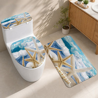 Ensemble de 3 tapis de bain absorbants à poils courts, imprimé océan, lavable en machine, avec couvre-couvercle et couvre-réservoir de toilettes, et tapis de sol de salle de bain